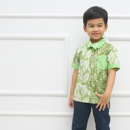 baju kemeja batik anak laki - laki / cowok 1- 12 tahun hijau keneshkids
