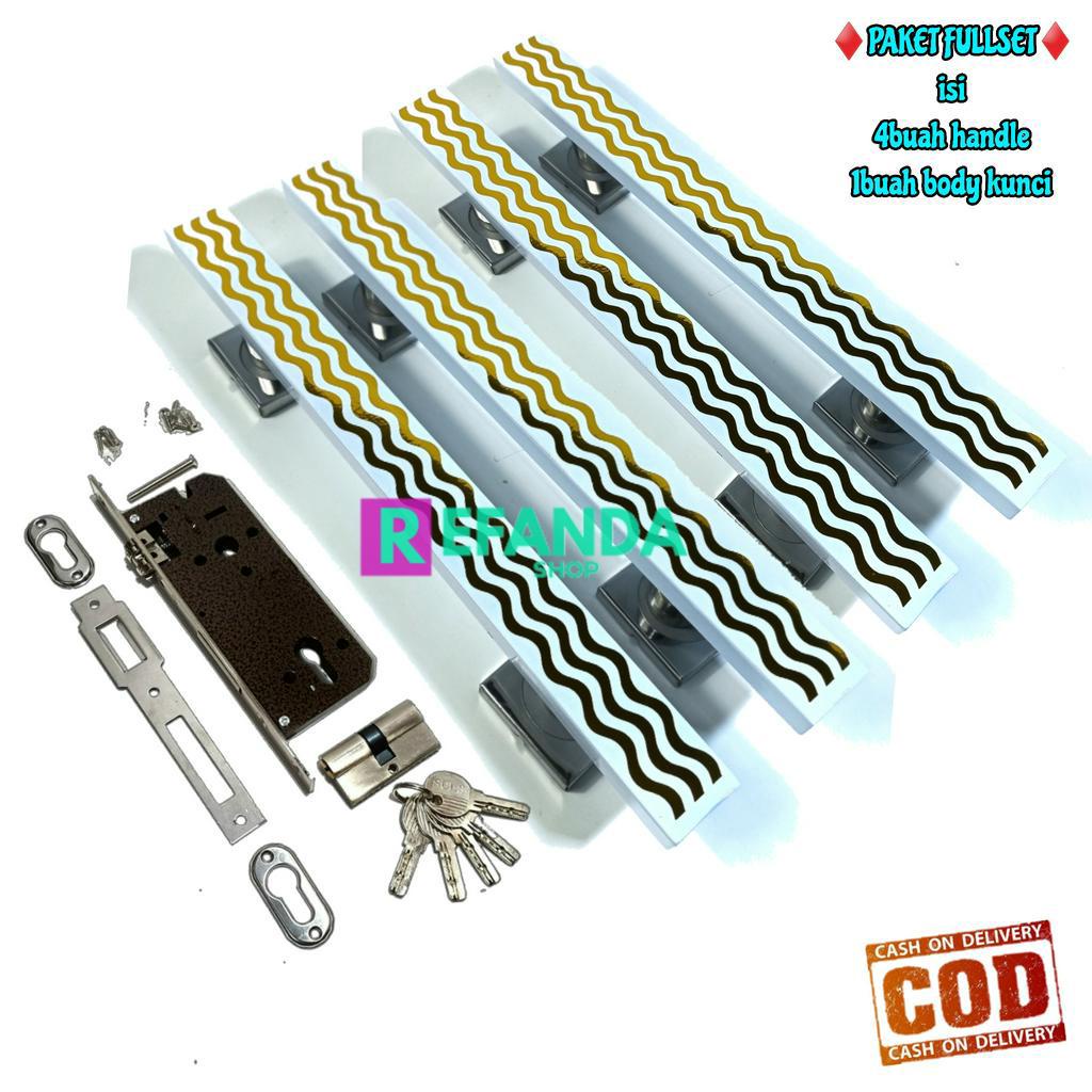 set lock body kunci dan 4buah gagang handle pintu rumah minimalis panjang 33cm 45cm dan 60cm untuk p