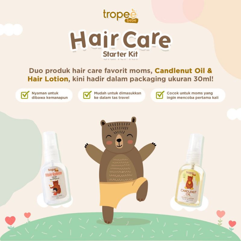 Tropee Bebe Hair Ultimate Haircare Kit - Tropeebebe Shampo Bayi Losion Rambut &amp; Minyak Kemiri Travel Size Kemasan Kecil