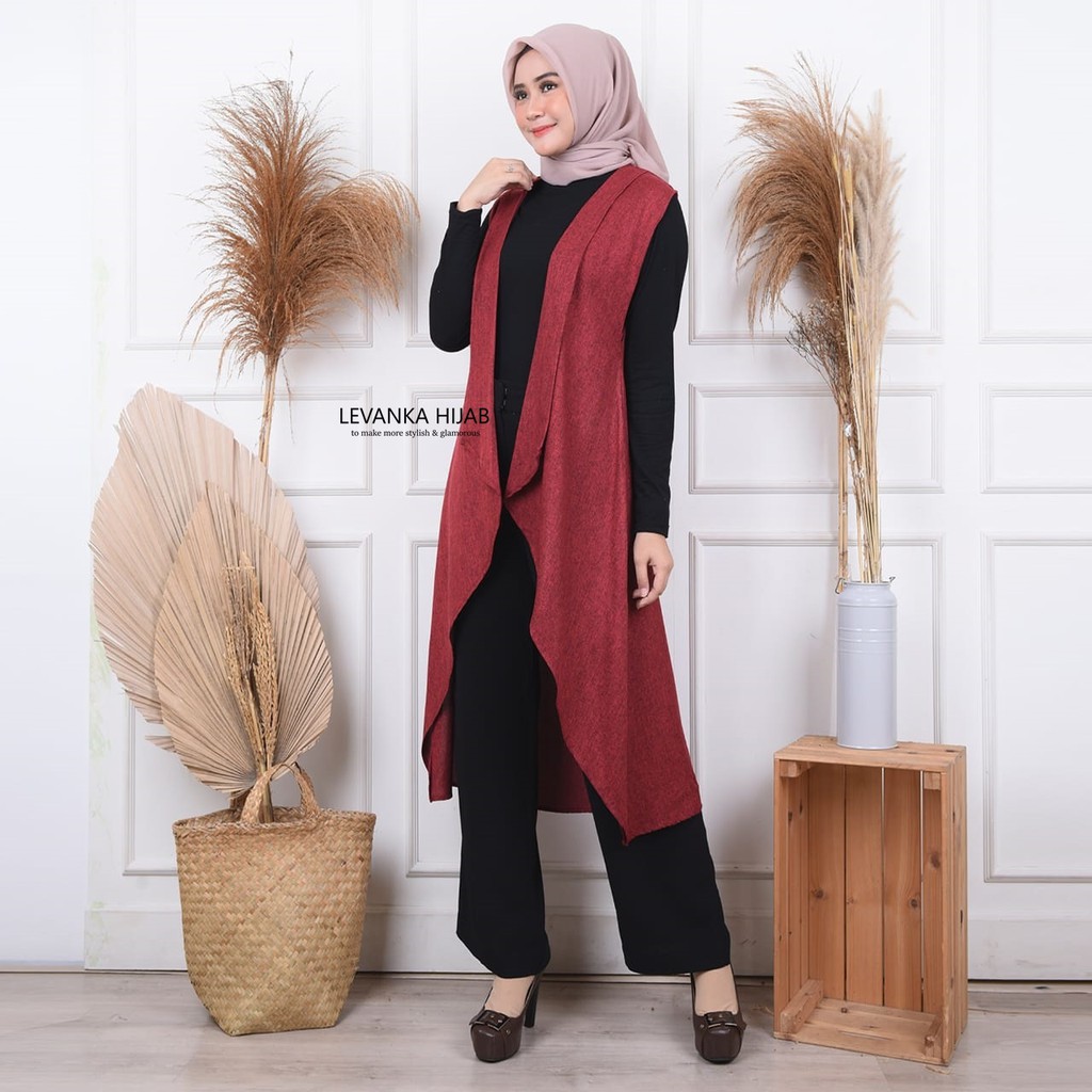 Kardigan Panjang Wanita Polos, Kardigan Muslim bahan Linen Look, Outer Hijab