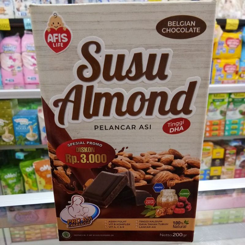 AFIS LIFE SUSU ALMOND PELANCAR ASI ORIGINAL/ VANILA/ COKLAT/ STRAWBERRY 200GR