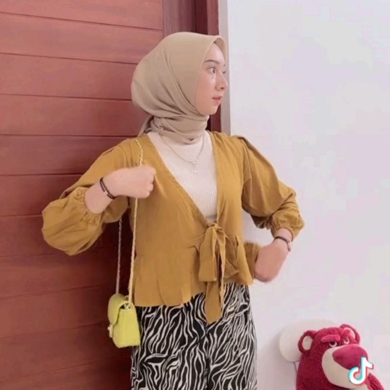 MAXI Wrap Top Ikat Atasan Wanita Rempel Blouse Rayon Lengan Panjang