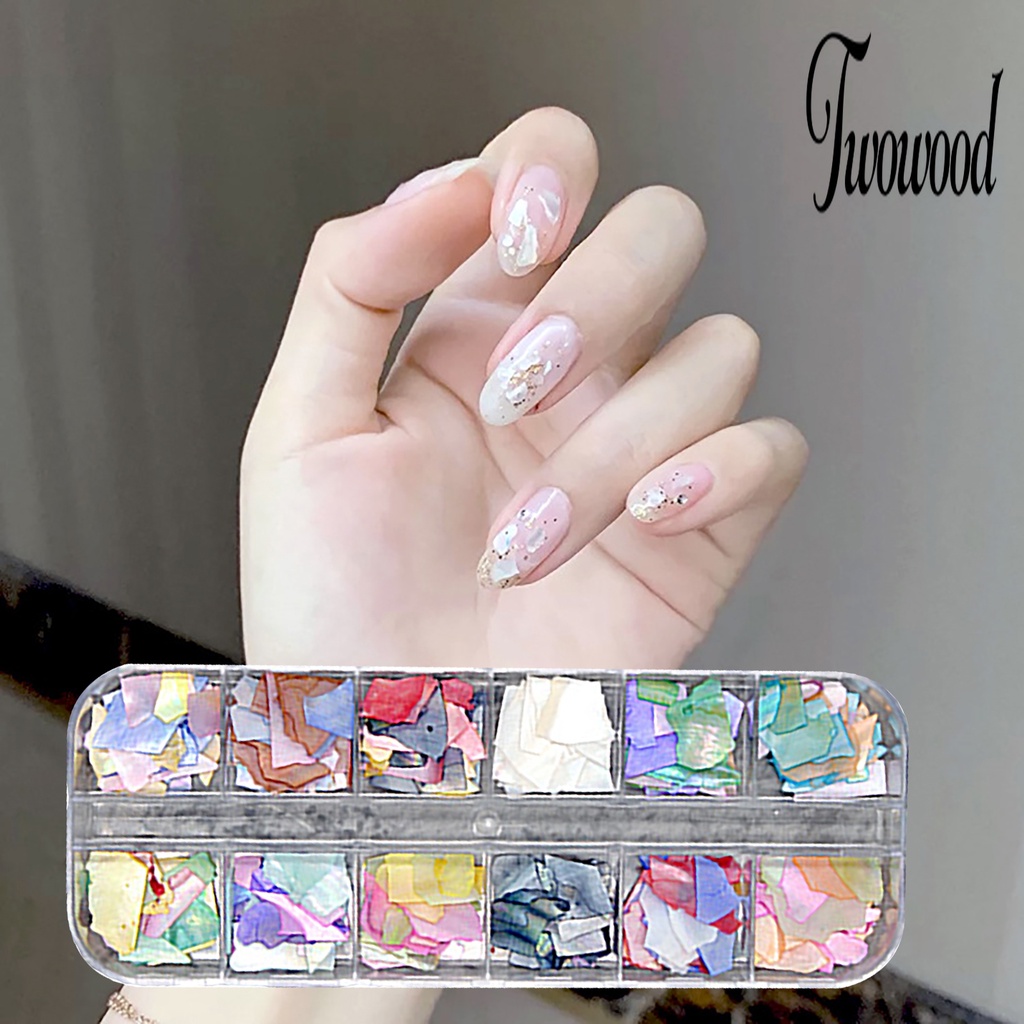 Twowood 1 Kotak Kuku Palsu Bentuk Asimetris Warna Cerah Untuk Dekorasi Nail Art DIY