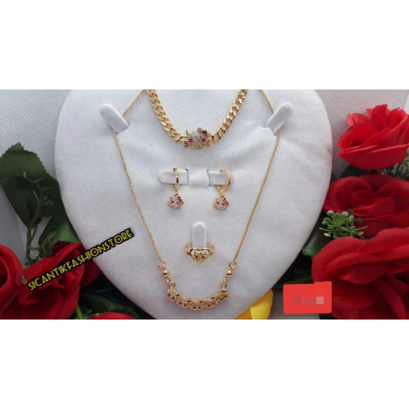 PROMO KALUNG  SET ANAK-ANAK TITANIUM/KALUNG/GELANG/CINCIN/ANTING SATU PAKET ANTI KARAT LAPIS EMAS