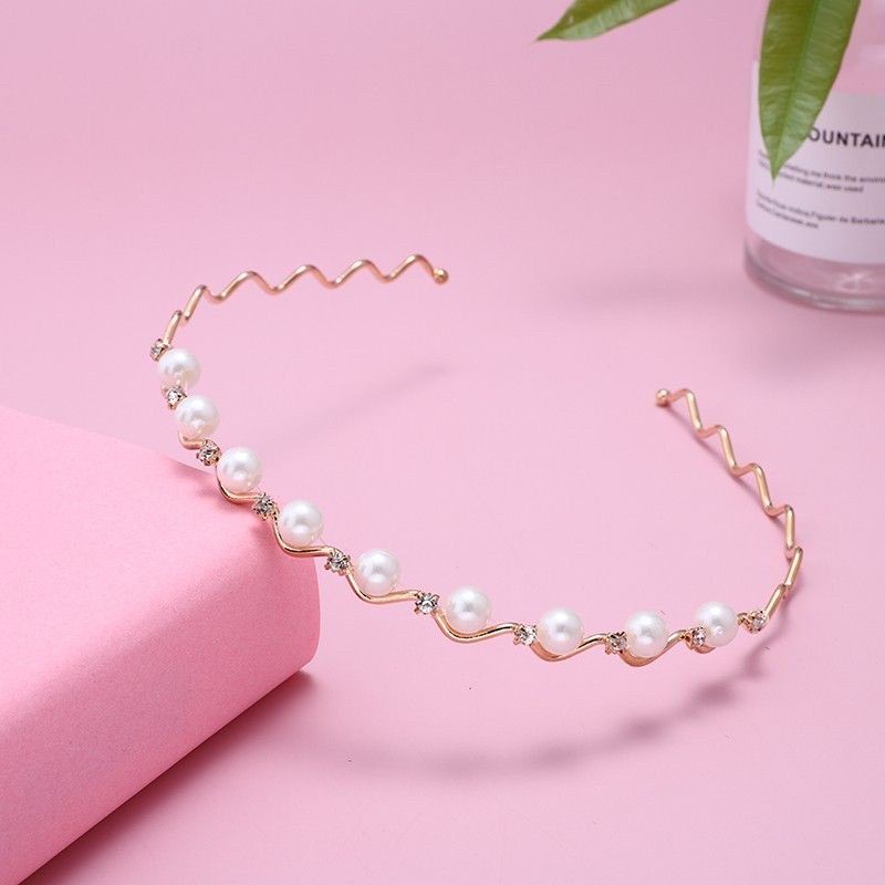 Bando Korea Mutiara Diamond Crystal Zircon Luxury Wave Korean Pearl Kristal Headband Hairband Headpiece Zigzag