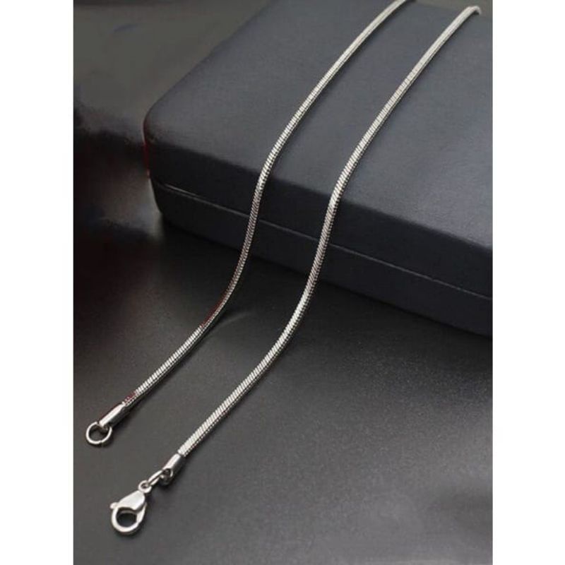 KALUNG TITANIUM SILVER KOTAK ANTI KARAT PANJANG 60CM