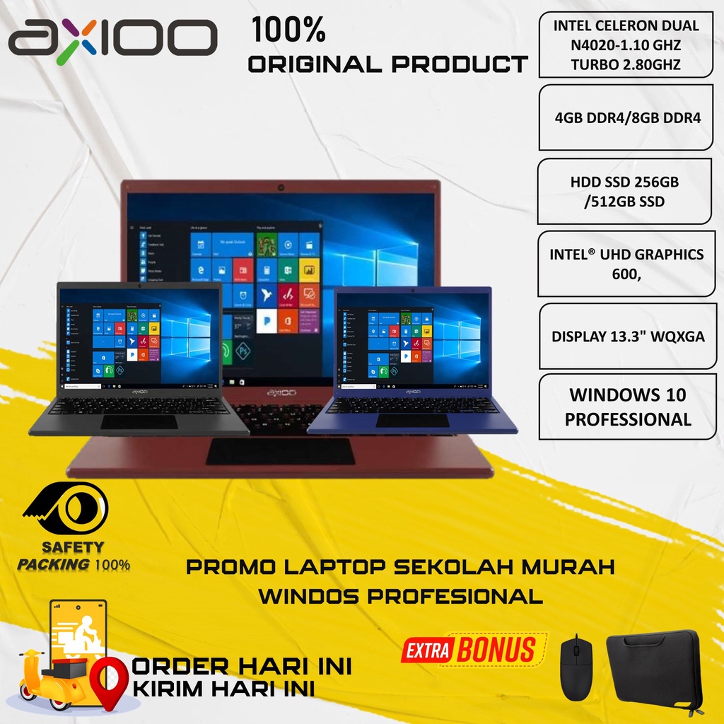 PROMO LAPTOP SEKOLAH AXIOO MYBOOK 14F INTEL N4020 8GB 256GB 13.3&quot; 2K IPS WIN10PRO