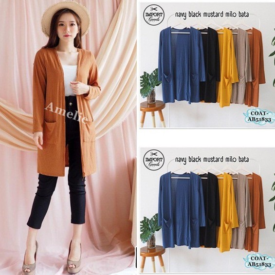 CARDIGAN RAJUT - OUTER KNIT SAKU POCKET - Loose outer cardi panjang