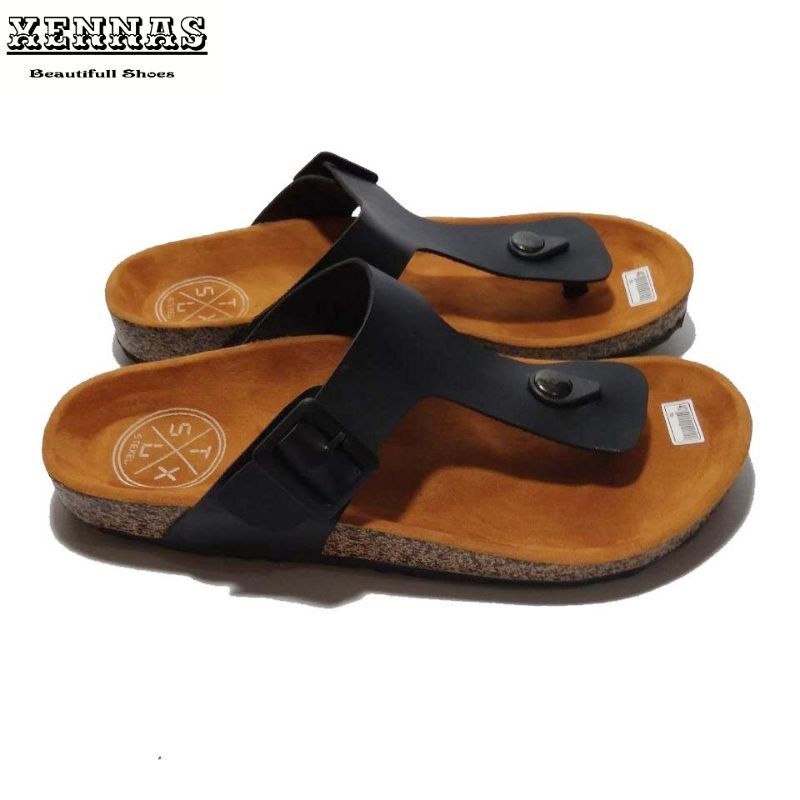 LUBRENE Sandal Jepit Pria Kekinian Sendal Slop Selop Slip On Kulit Casual Santai Cowok Cewek Laki La