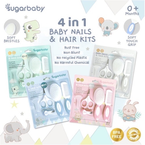 Sugar Baby Manicure 4in1 Premium Sugar Baby  / Perawatan Kuku Bayi / Perawatan Rambut Bayi / Menicure Set / Peralatan Pemotong Kuku Bayi / Gunting Kuku Bayi / Pemotong Kuku / Sikat Rambut / Sisir Sikat Bayi BPA FREE Sugar baby manicure