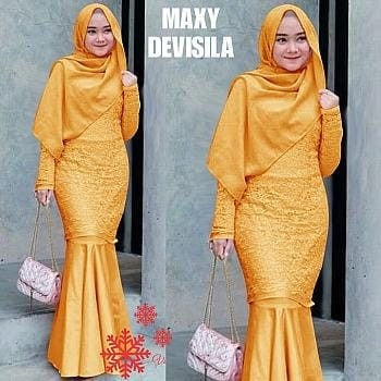 NEW - Maxi Dress Wanita Maxy Busui Bawah Duyung Longdress Brukat Kondangan - Mustard