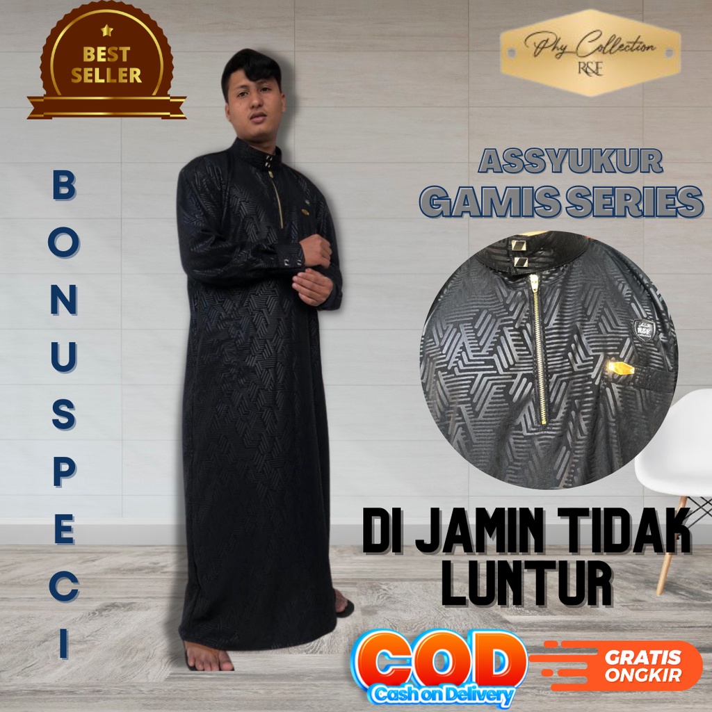 Gamis Jubah pria Laki Laki Dewasa Remaja Kancing Snap Ziper Emas Model Haromain Harmain Ukuran S M L XL XXL XXXL [ASSYUKUR]