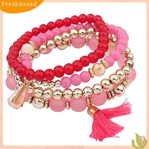 [TERLARIS]4Pcs/Set Women Ethnic Multilayer Resin Beads Tassels Cuff Bracelets Fashion Jewelry