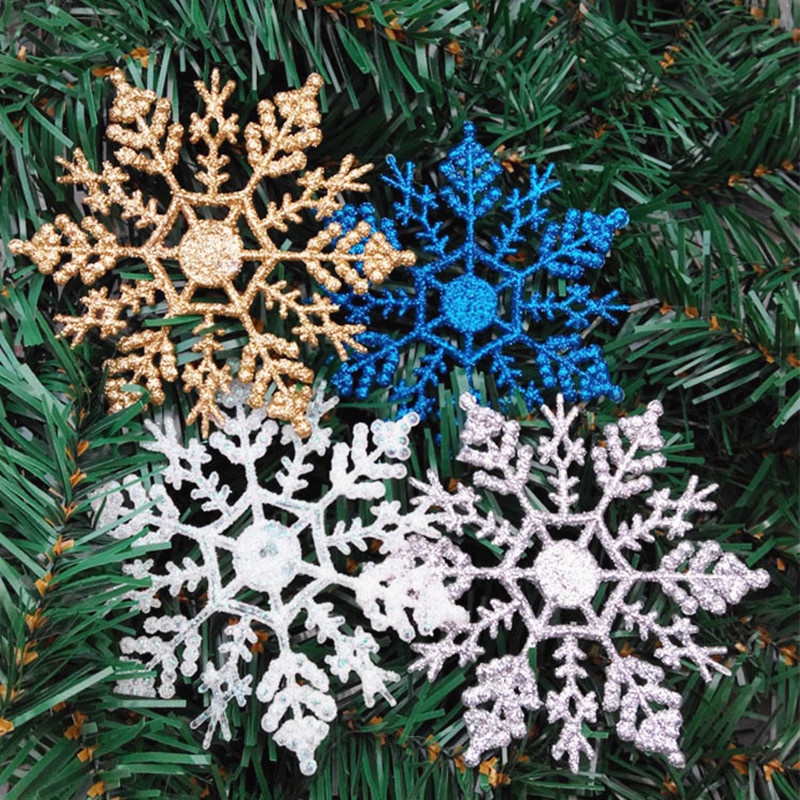 12 Pcs Christmas Glitter Snowflake Crafts Ornaments Christmas Decorative Hanging Ornaments