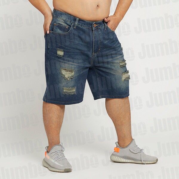 BIG SIZE Celana Jeans Pendek Pria Sobek Jumbo Jeans Ripped Celana Distro size 40-45