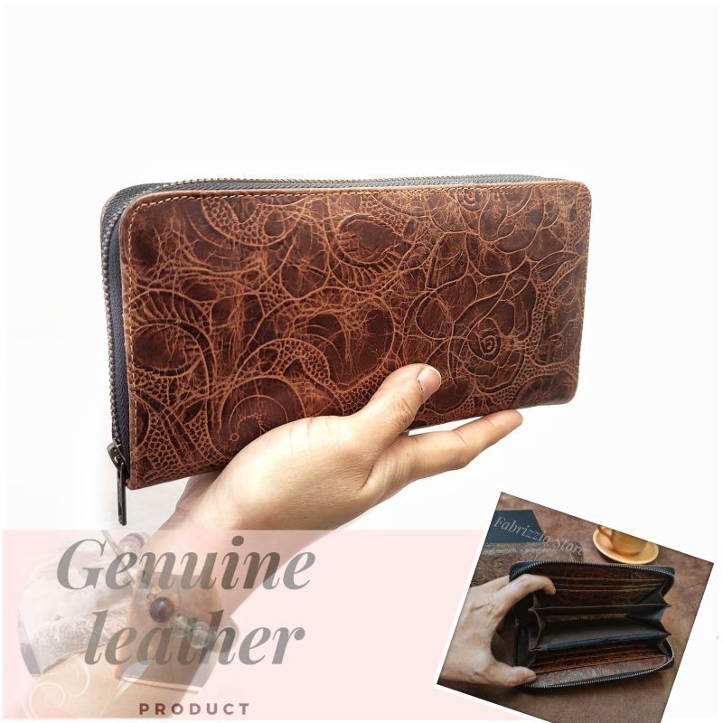 dompet wanita zipper kulit sapi motif