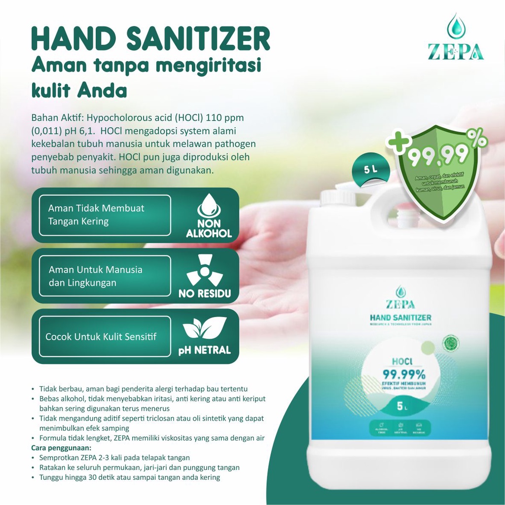 Hand Sanitizer ZEPA HOCl Non Alkohol Non Gel- 5 Liter