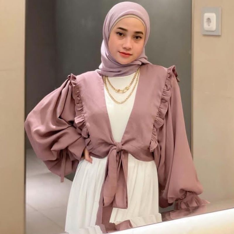 CARDIGAN RIMPEL BAHAN CERUTY OUTER POLOS MURAH BERTALI ATASAN OUTER MURAH POLOS WANITA CEWEK KEKINIA