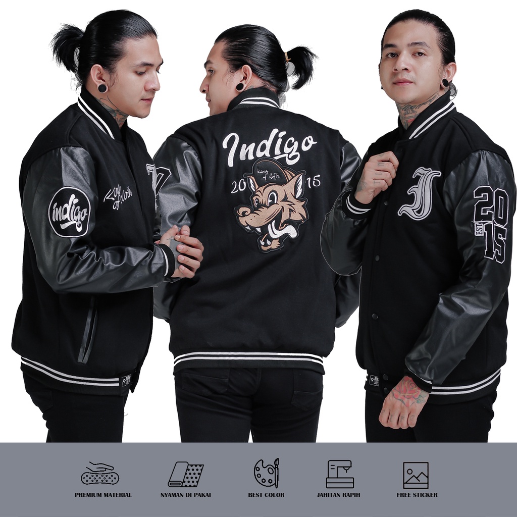 JAKET BASEBALL VARSITY FULL BORDIR BRANDED INDIGO