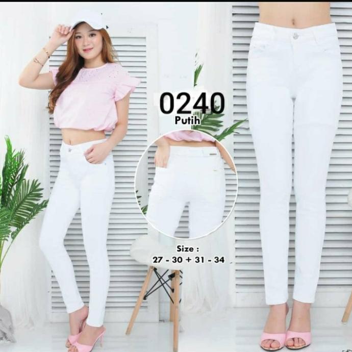 CELANA PANJANG PUTIH WANITA SOFT JEANS BIG SIZE/UKURAN JUMBO/SIZE JUMB