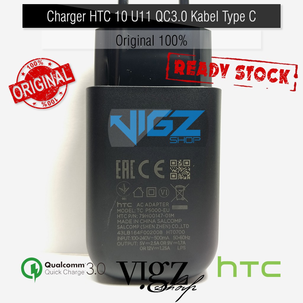 Charger HTC 10 U11 QC3.0 Quick Charge 3.0 Kabel USB Type C Tipe C Original 100%