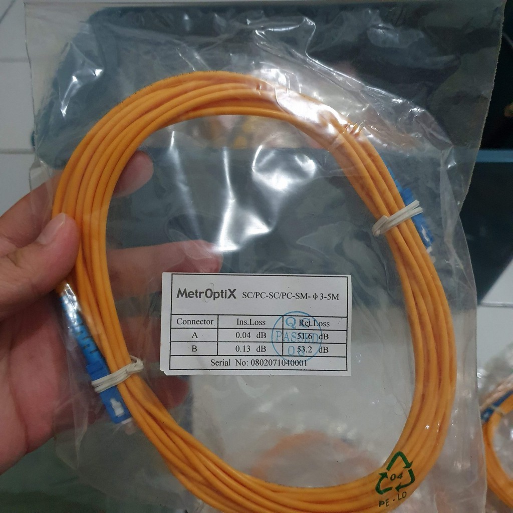 Patch cord fiber optic Type SC/pc - SC/pc  Singlemode Simplex Panjang 5m