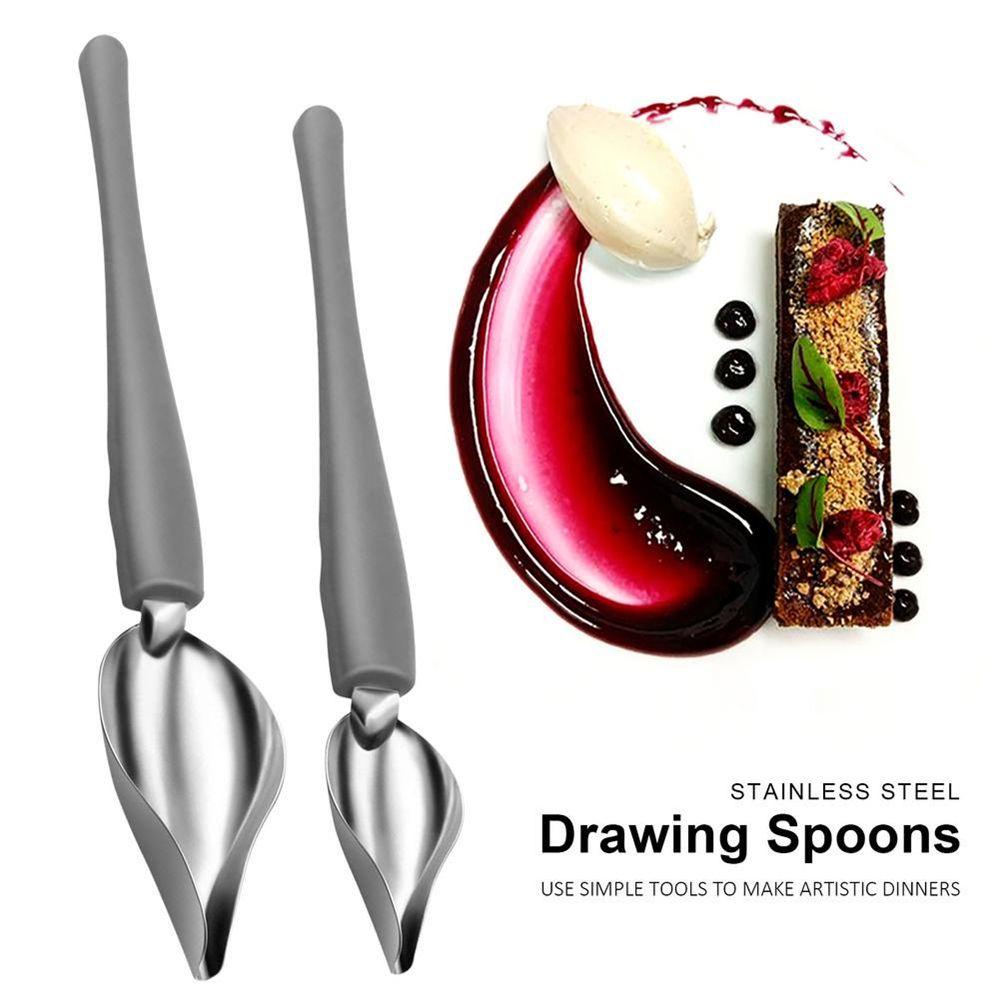 Populer Chef Dekorasi Sendok High Quality Dessert Spoon Stainless Steel Lukisan Pensil Sendok Saos Lukisan Seni Pensil Gambar Desain