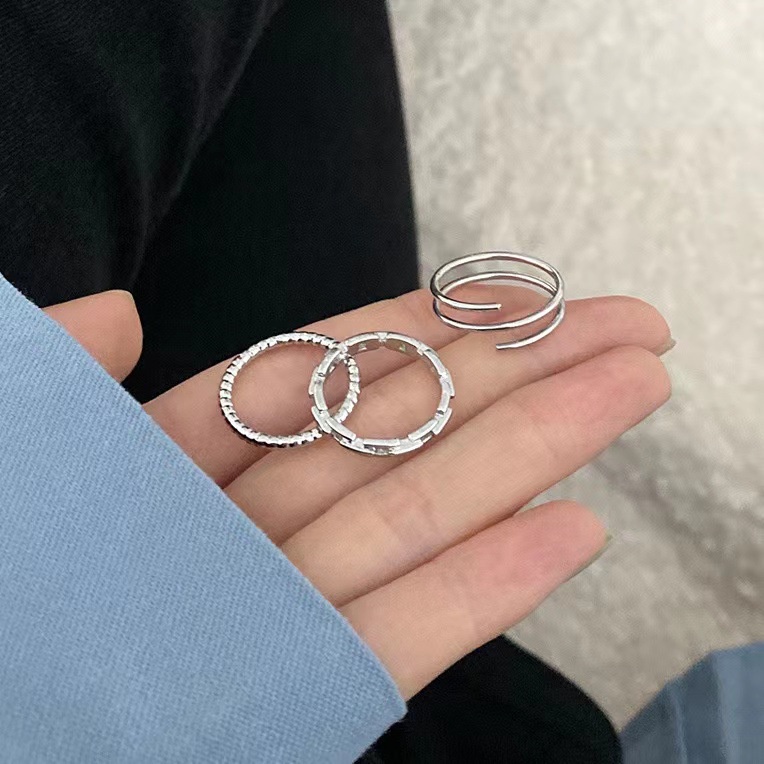 Set Cincin Model Terbuka Dapat Disesuaikan Gaya Korea Untuk Wanita