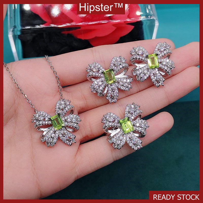 Natural Jewelry Set Olivine Earrings Open Ring