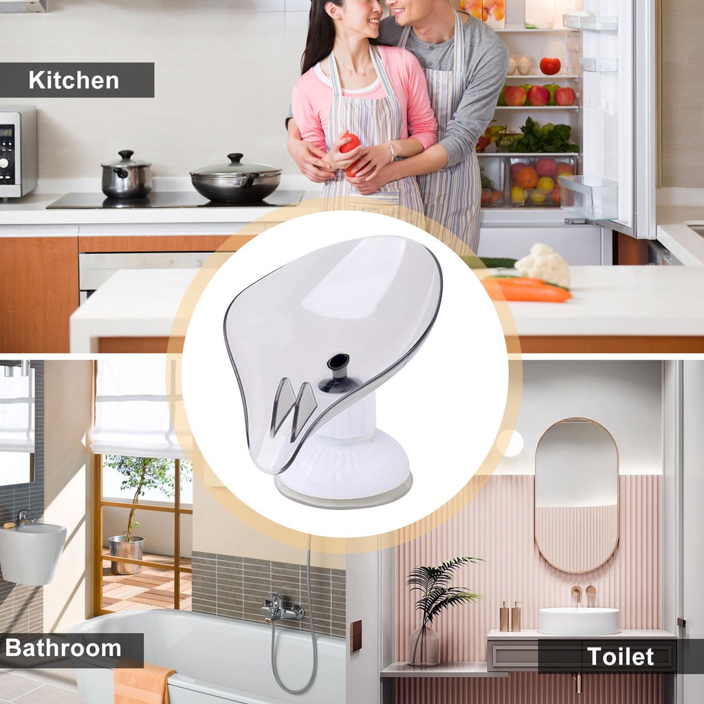 Creative Leaf Shape Soap Holder/Rotatable Suction Cup Fixed Firmly  Drain Soap Box/ Nail-free Toilet Bath Soap Box /Bathroom Tray Organizer Accessories