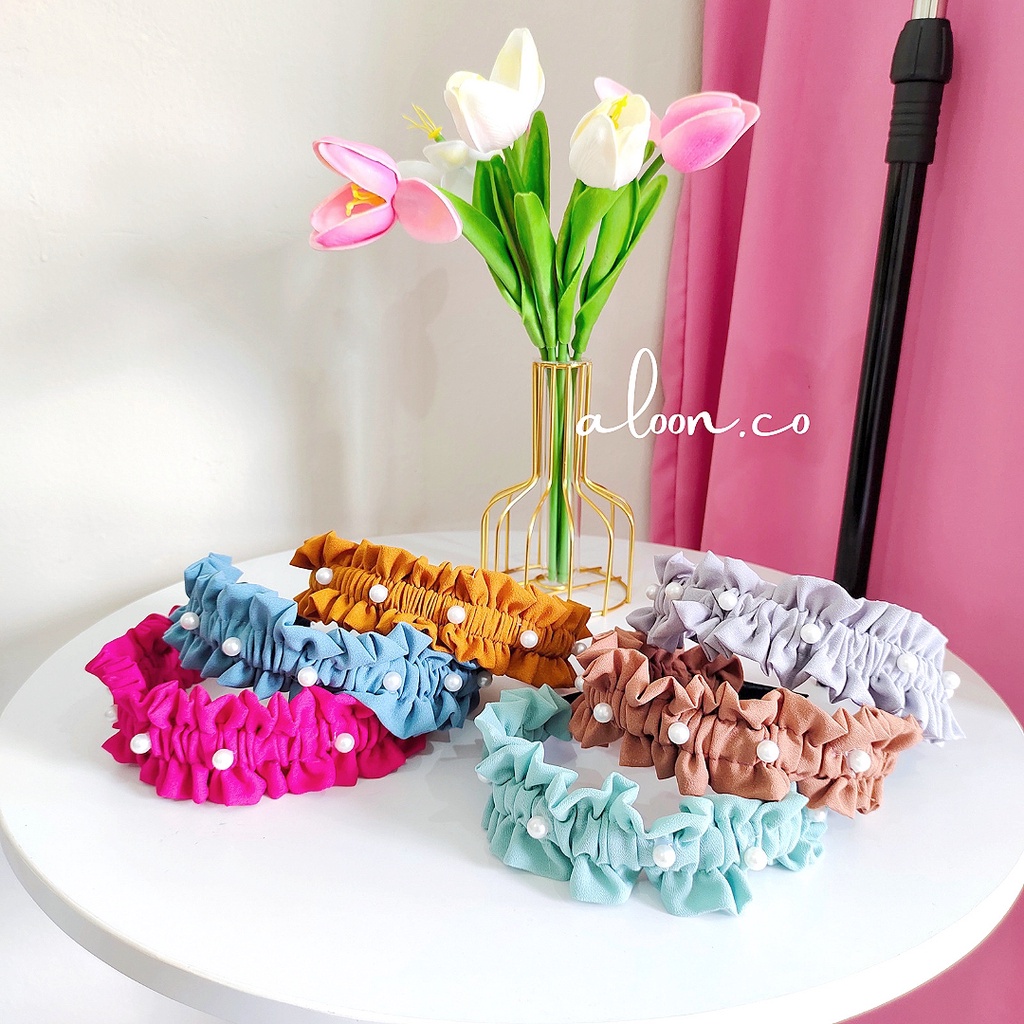 Bando Nagita Ruffle Mutiara – Bandana Korea Bando Viral – Bando Scrunchie Korea