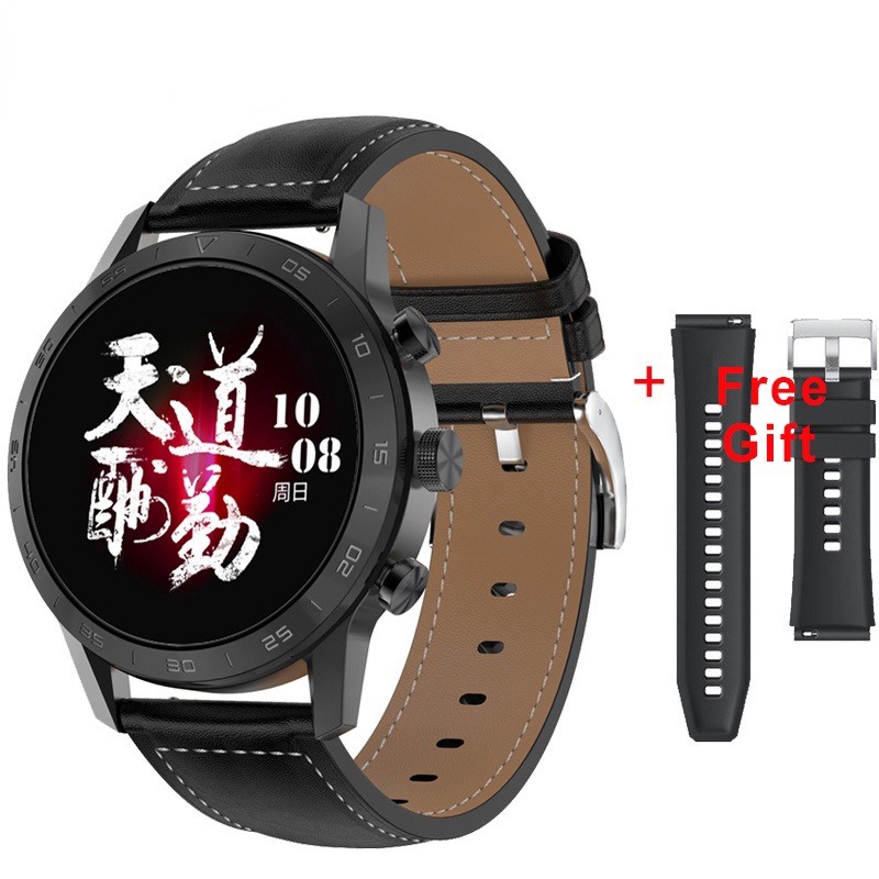 DT NO.1 KK70 DT70 Smart Watch Full Touch Screen Heart rate Monitor BT Call Smartwatch-Black leather