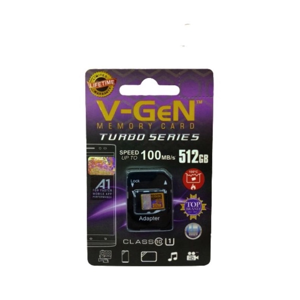 Micro SD 512GB A1 V-Gen Turbo Series Class 10 Memory Card Original /  MicroSD Vgen Class10 512GB