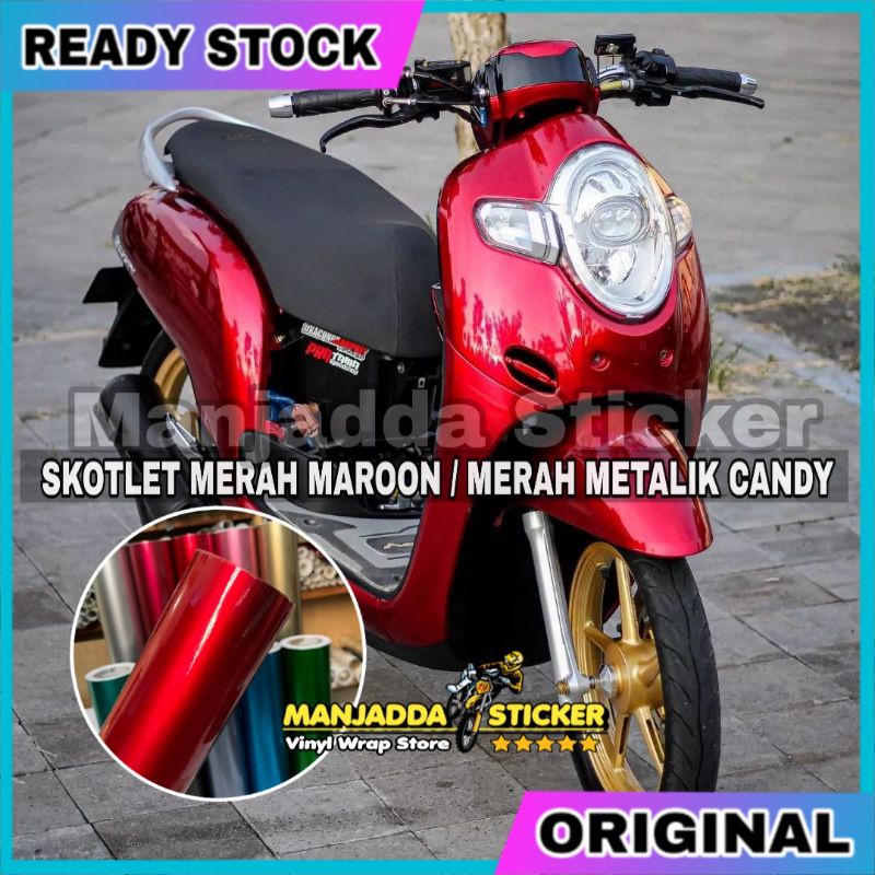 skotlet motor metalik merah candy kualitas premium bahan tebal lentur mudah dipasang