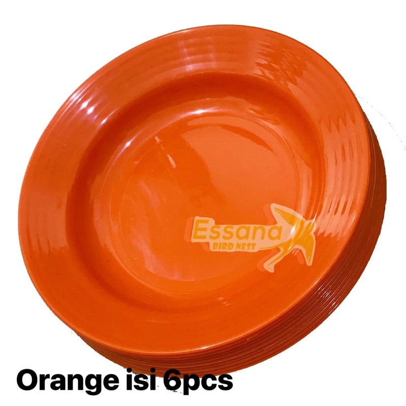 Piring Makan Bulat Plastik 9inch ( Grosir ) Terlaris Termurah Berkualitas ( lusinan ) atau ( 1/2 lusin ) clarissss-Orange isi 6pcs