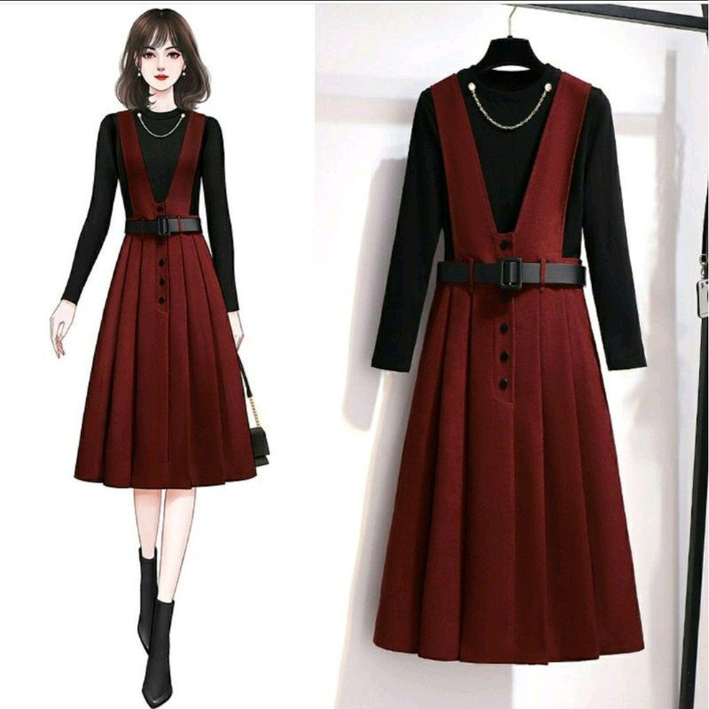 *[MCFK] Setelan Korea 3in1 Overall  Free Belt / Pakaian Wanita Setelan / Setelan Wanita Terbaru