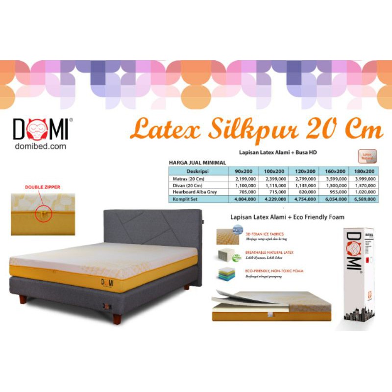 DOMI Latex Silkpur 20cm / Spring Bed Domi Latex Silkpur / Komplit Set