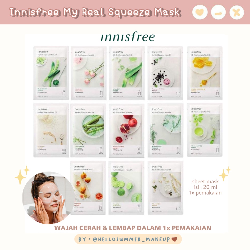 Innisfree Real My Squeeze Korean Mask Masker Wajah Melembabkan &amp; Mencerahkan Wajah