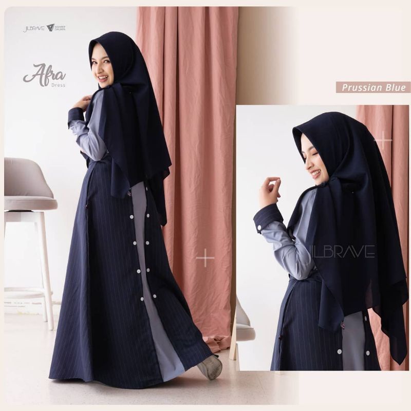 AFRA DRESS PRUSSIAN BLUE JILBRAVE || BEST SELLER || PAKAIAN WANITA || UK. L