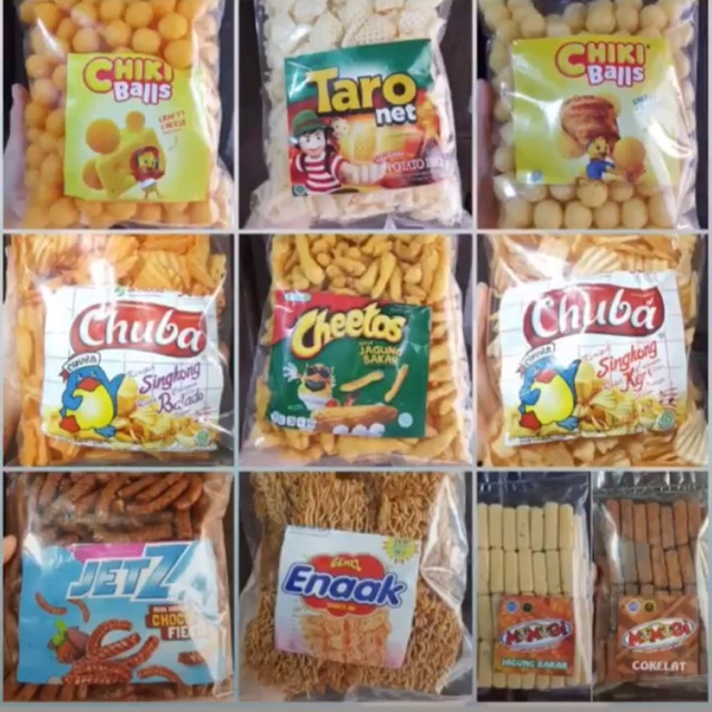 

Chiki balls,taro,chuba,Mie enak, cheetoz dll