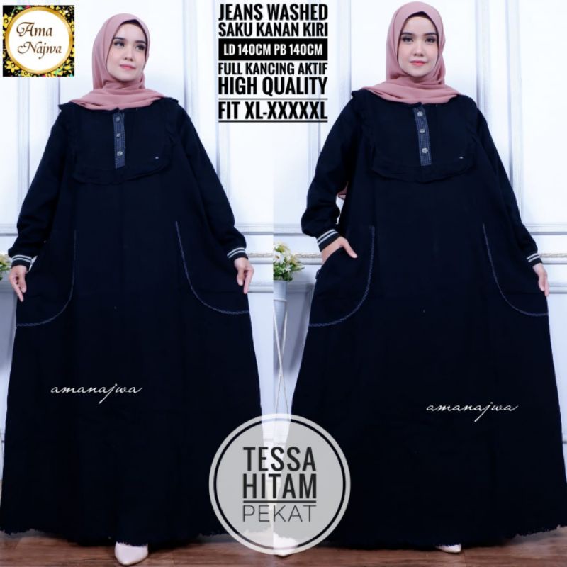Gamis Jeans Super Jumbo Beleza Gamis Wanita Gamis syari Bahan full Jeans Wash hq Ori LD 140-2