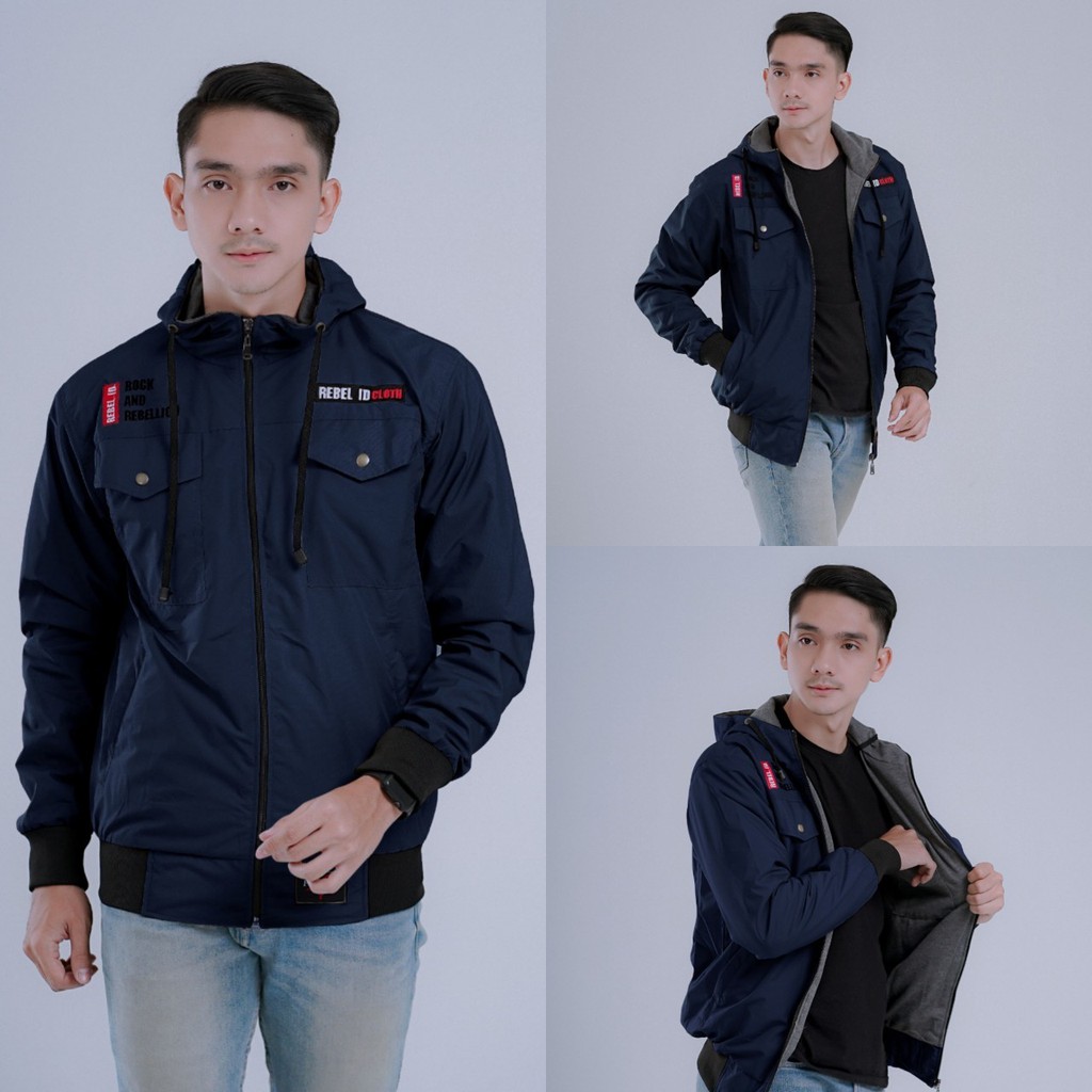 JAKET COWOK PARASUT PRIA WATERPROOF HOODIE ANTI AIR OUTDOOR PARASIT DISTRO KEREN MURAH TERBARU ORI-SP > NAVY