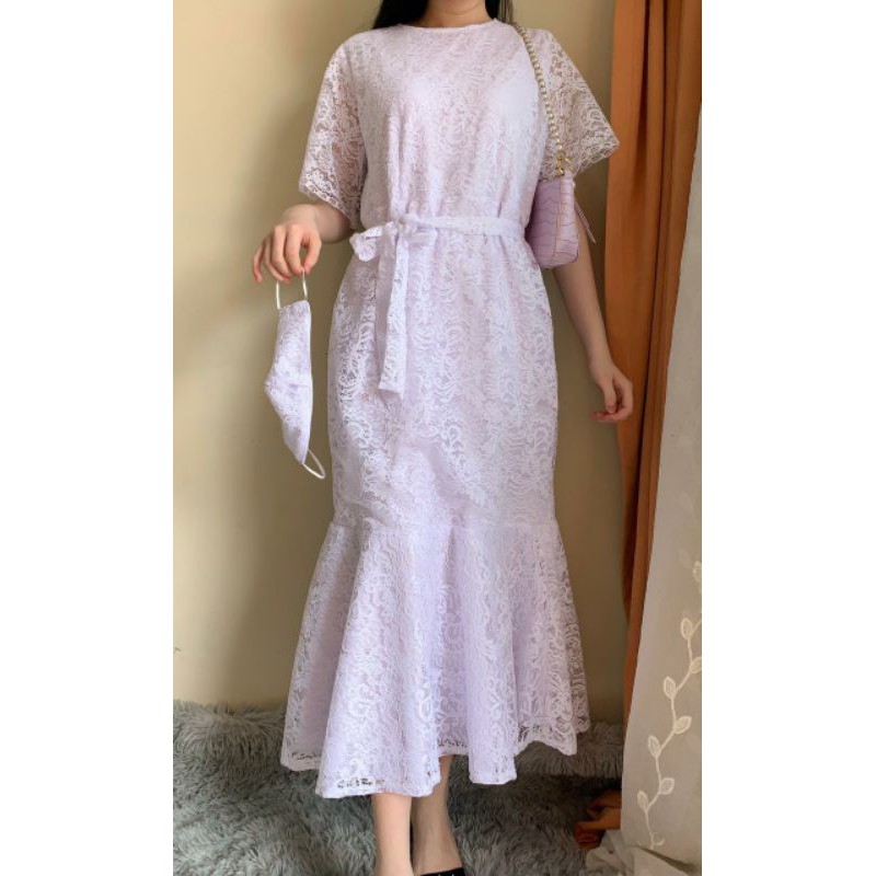 Ken-223B Long dress pesta Long Dress Kondangan Wanita Mewah model duyung full brokat Non Gliter Ld105cm bisa Cod Free Tali Pinggang