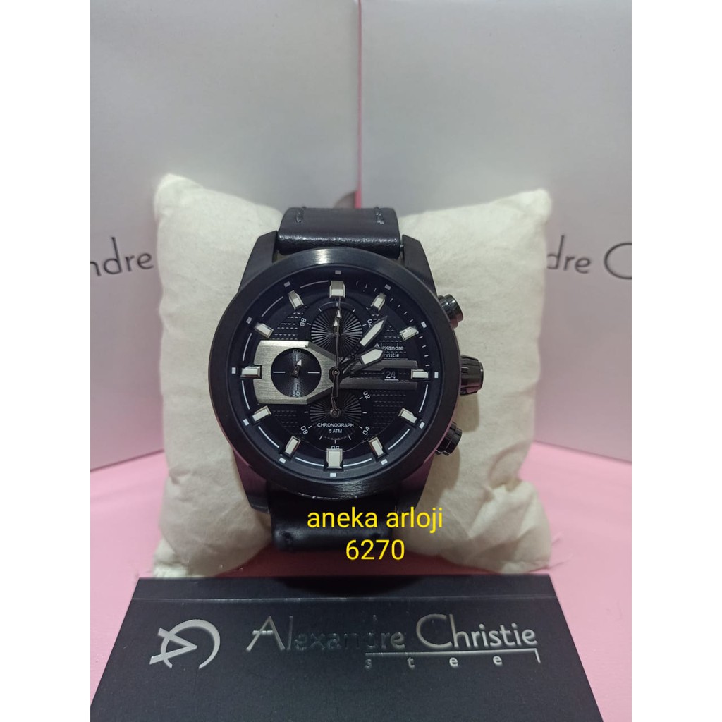 Jam Tangan Kulit Pria Alexandre Christie AC6270 / AC 6270 Full Black Original