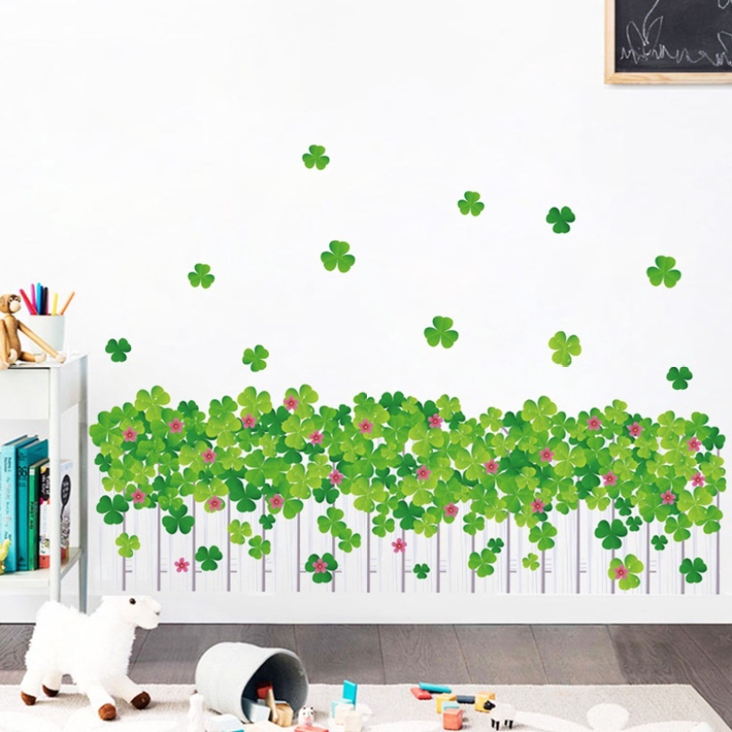 Fence and Four Leaf Grass Skirting Line Wall Stickers for Home Livingroom Bedroom Bathroom Office Decoration