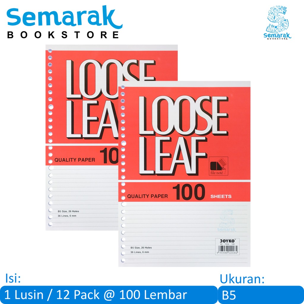 

Kertas Binder Joyko 7026 Loose Leaf B5 [1 Lusin / 12 Pack @ 100 Lembar]