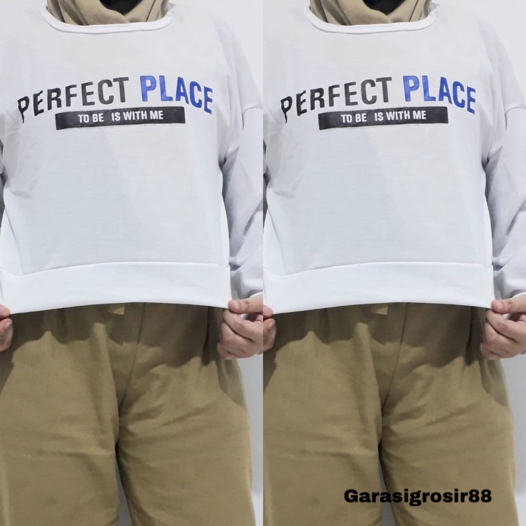 KAOS WANITA PERFECT PLACE OVERSIZE SWEATER CROP