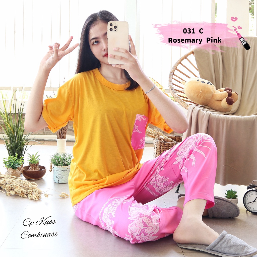 IZANY Piyama Dewasa CP Oblong Kaos Celana Panjang Rayon Fit to XL-031 ROSEMARY PINK