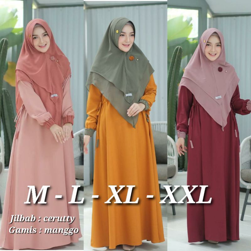 GAMIS SYARI PLUS KHIMAR CERUTTY GAMIS UKURAN M L XL XXL GAMIS BUSUI GAMIS POLOS DRESS GAMIS SET MURA