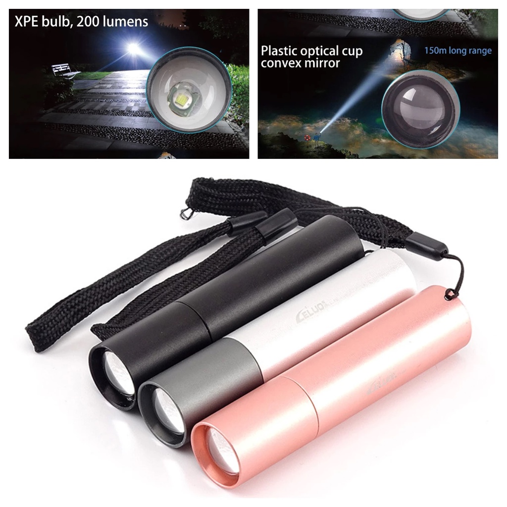 Lampu Senter Led Mini Portable Anti Air 3 Mode Zoom Teleskopis Usb Rechargeable Untuk Camping / Hiking